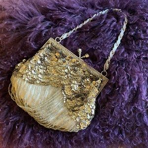 Betsey Johnson silver sequins and beaded vintage evening bag LIKE NEW